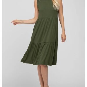 Pinkblush Olive Green Sleeveless Midi Dress
